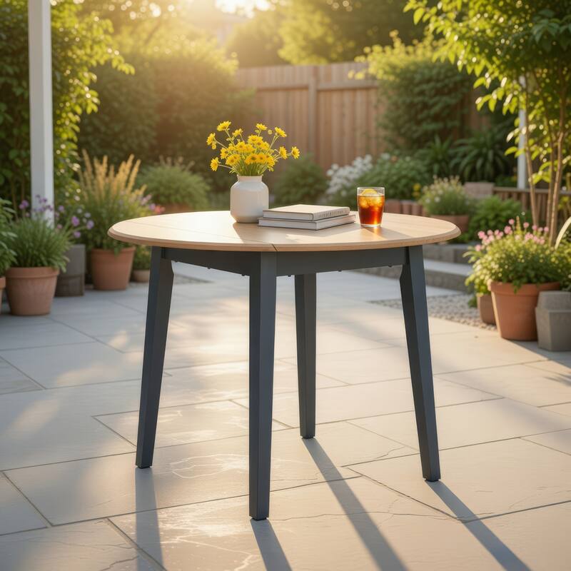 Gasy Dining Table, Extendable 26-42 Inch, Dark Blue, Wood, 2 Leaves