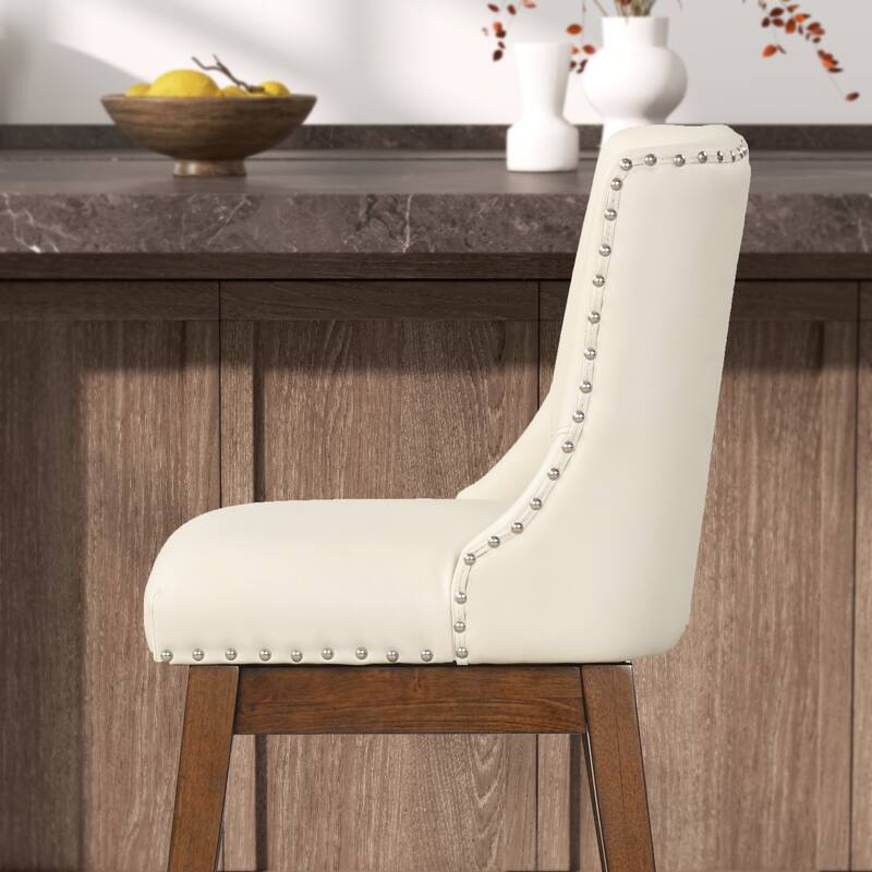 26'' Swivel Upholstered Counter Stool with Solid Wood Frame (Set of 2)