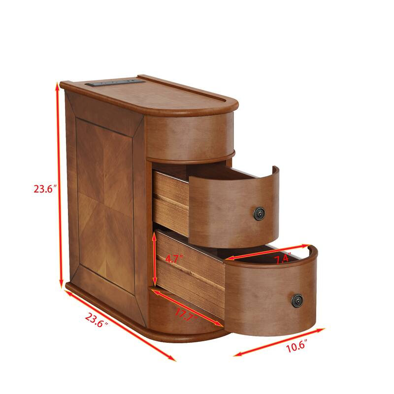 End Table with Charging Station,Sofa Side Table with Drawers, No Assembly Required