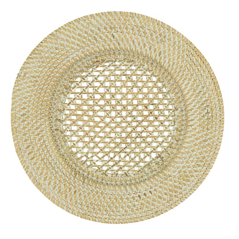 Round Design Rattan Charger Plates (Set of 4) - White - 4 Piece