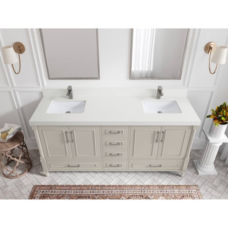 Willow Collections 72 in. W x 22 in. D Aberdeen Double Sink Bathroom Vanity with Countertops - 2" White Quartz - Fine Grain