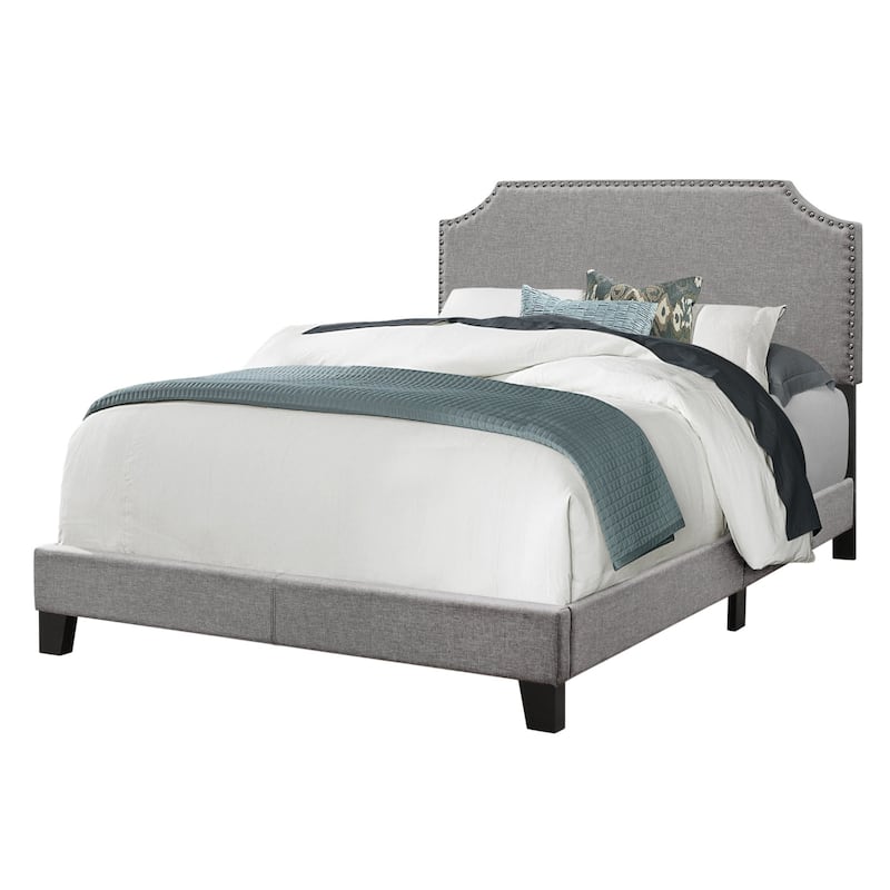 Grey Faux Leather Full Size Upholstered Bed Frame and Panel Headboard