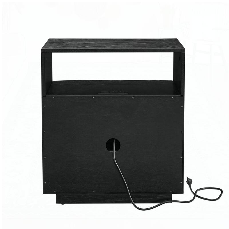 Nightstand with Charging Station and 2 Solid Wood Drawers