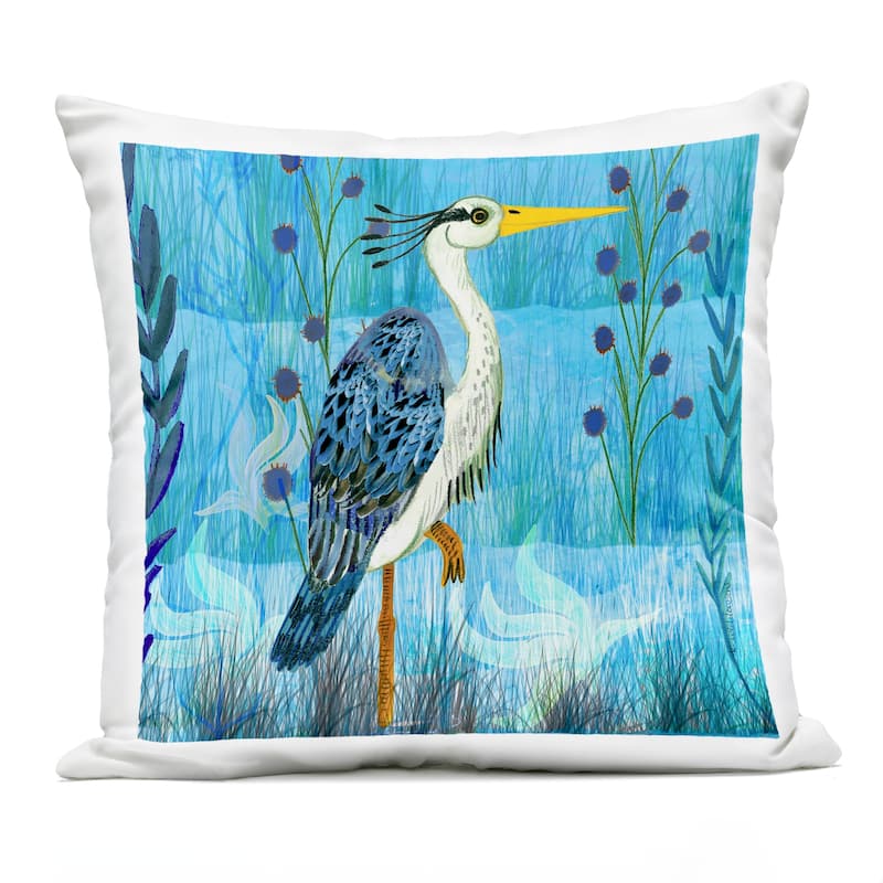 Stupell Standing Crane with Blue Tones Printed Outdoor Throw Pillow Design by Kay Widdowson - Accent - Polyester - Blue - Single