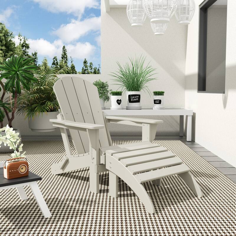 Polytrends Laguna Hdpe All Weather Outdoor Patio Foldable Adirondack Chair With Ottoman (2-Piece Set) - Sand