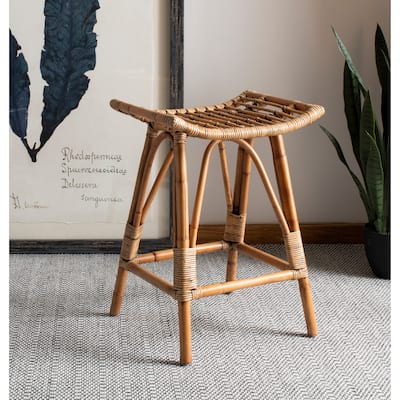 SAFAVIEH Huberte 25.6-inch Brown Rattan Counter Stool - 17.7" x 17.7" x 25.2" - 18Wx18Dx25H
