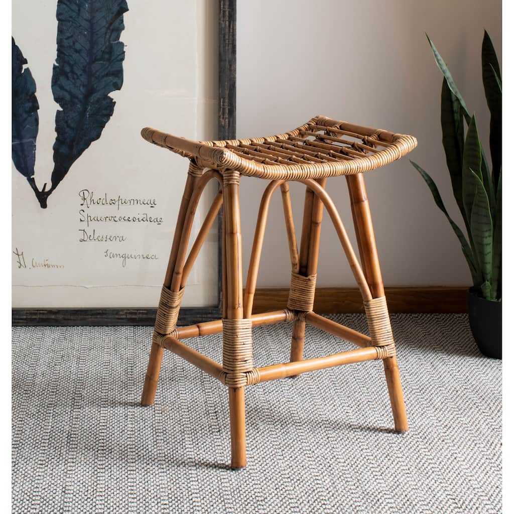 SAFAVIEH Huberte 25.6-inch Brown Rattan Counter Stool - 17.7" x 17.7" x 25.2" - 18Wx18Dx25H