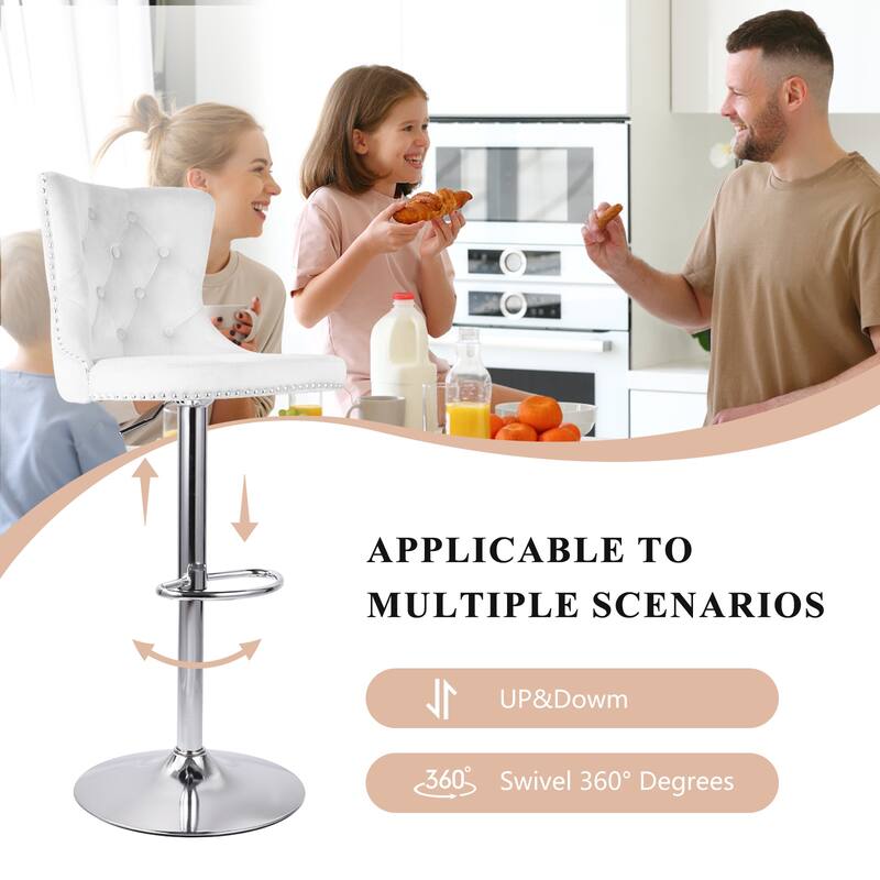 Velvet Swivel Bar Stools,Modern Bar Stools with High Back and Metal Footrest,Adjustable Swivel Barstools (Set of 2)