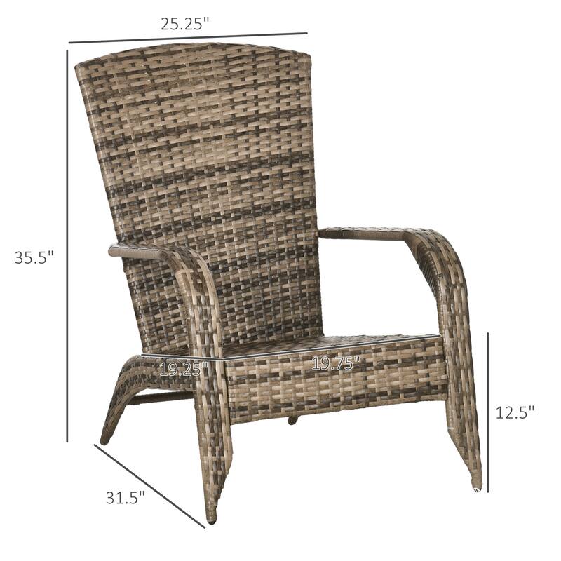 Outdoor Wicker Adirondack Chair, Patio Fire Pit Chair with Soft Cushions, Tall Curved Backrest & Armrests