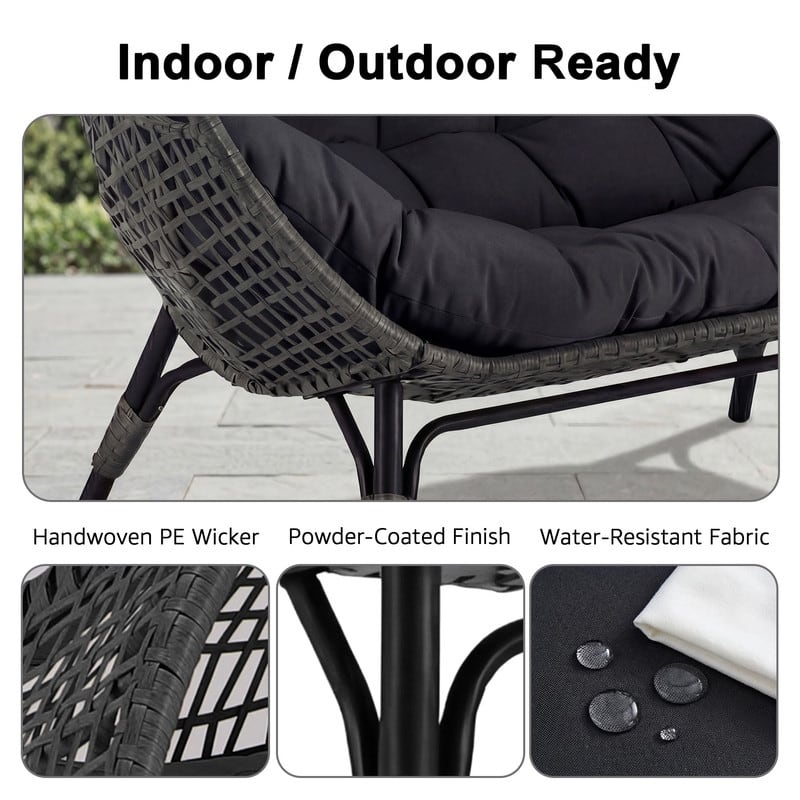 2-Person Wicker Rattan Egg Chair Loveseat, 57.1" Wide, 6.5" Cushion, 680-lb Capacity, Indoor Sunroom Patio