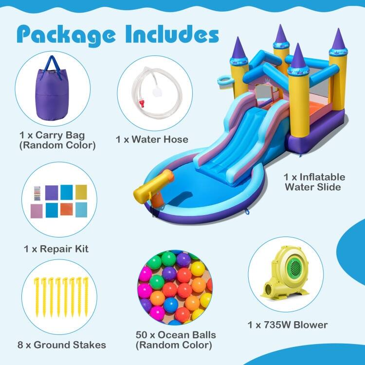 6-in-1 Inflatable Kids Water Park with 735W Blower - 197" x 115.5" x 92"