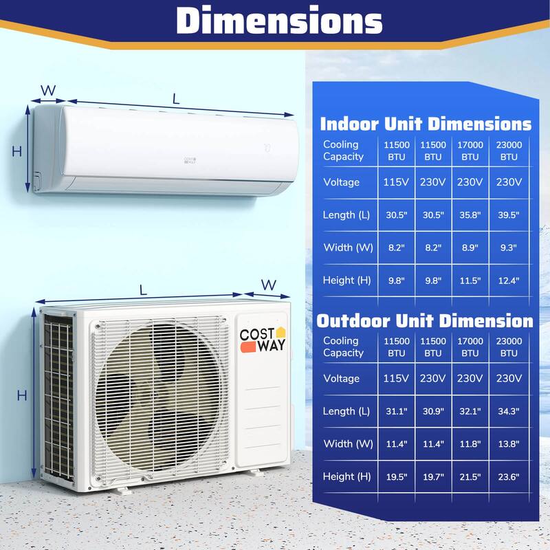 Costway 11500 BTU Wifi Enabled Mini Split Air Conditioner & Heater - See Details