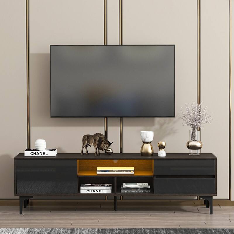 Modern TV Stand For TVs up to 65 Inches,TV Console with LED Remote Control Lights - Black