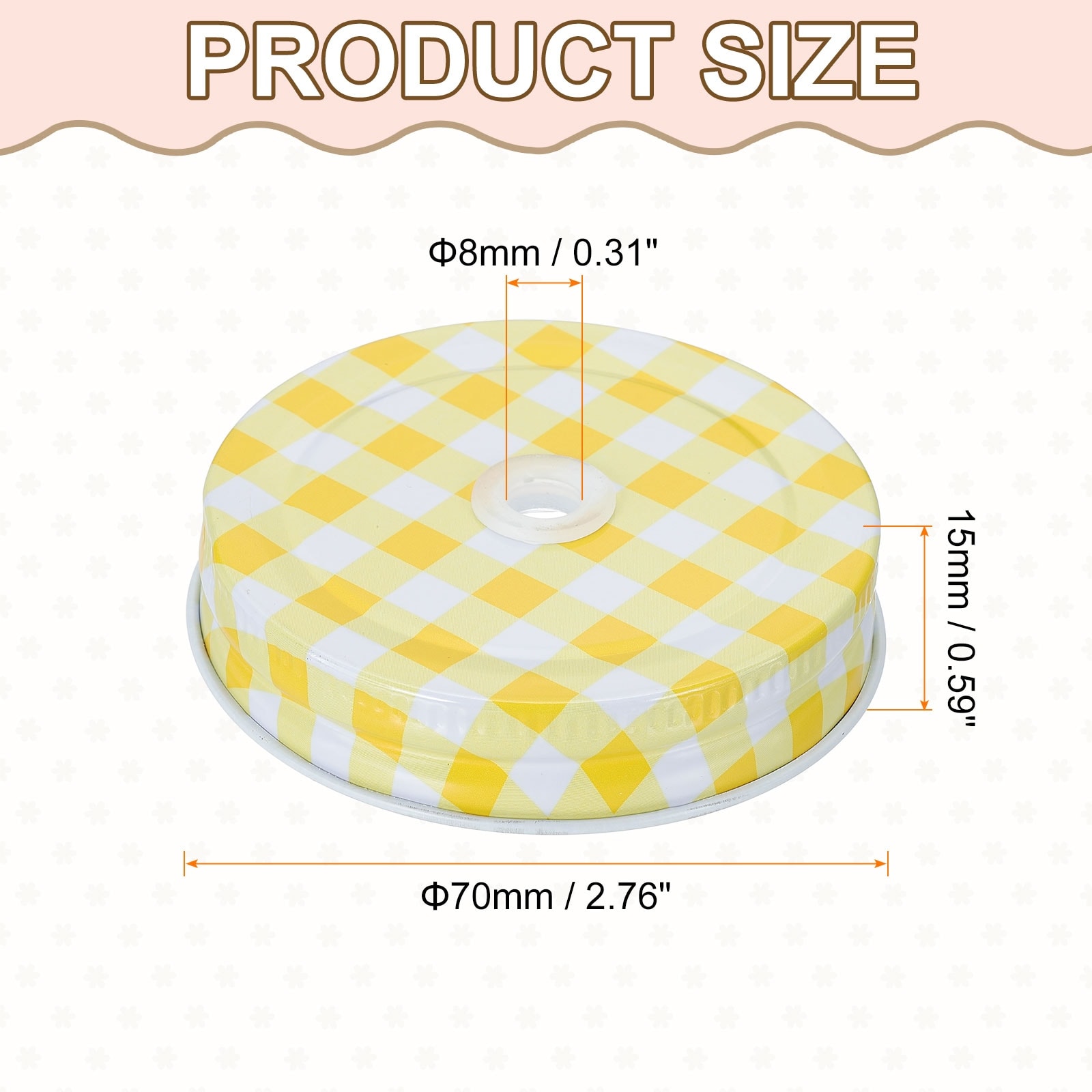 Mason Jar Lids Tinplate Canning Covers with Straw Hole - 2.76"