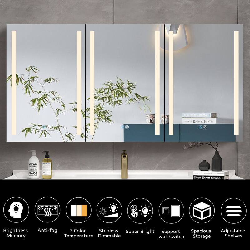 60 in. W x 30 in. H Aluminum Surface Mount Medicine Cabinet with Light, Doors and Shelves - 60" x 30" in.