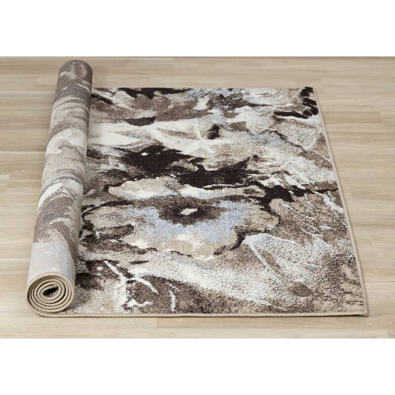 Charlotte Collection - Brown/ Cream Watercolor Flowers Area Rug
