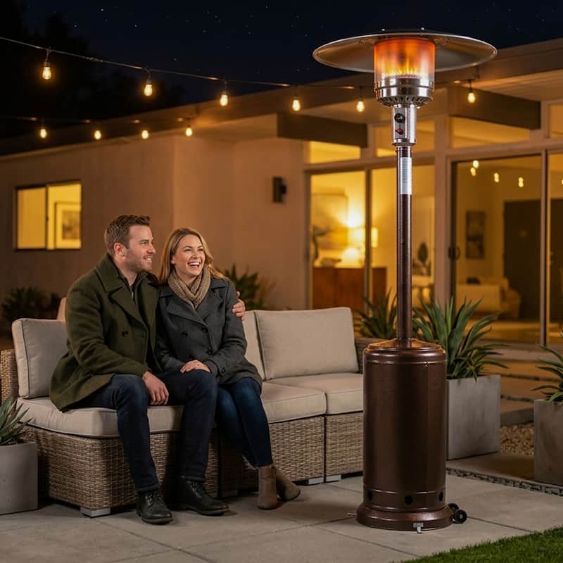 46,000 BTU Iron Propane Gas Patio Heater with Wheels and Cover