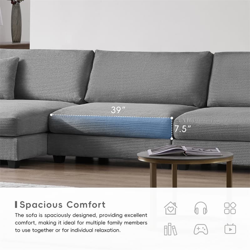 134"*54"Oversized Corduroy Sectional Sofa,L Shaped Cloud Couch
