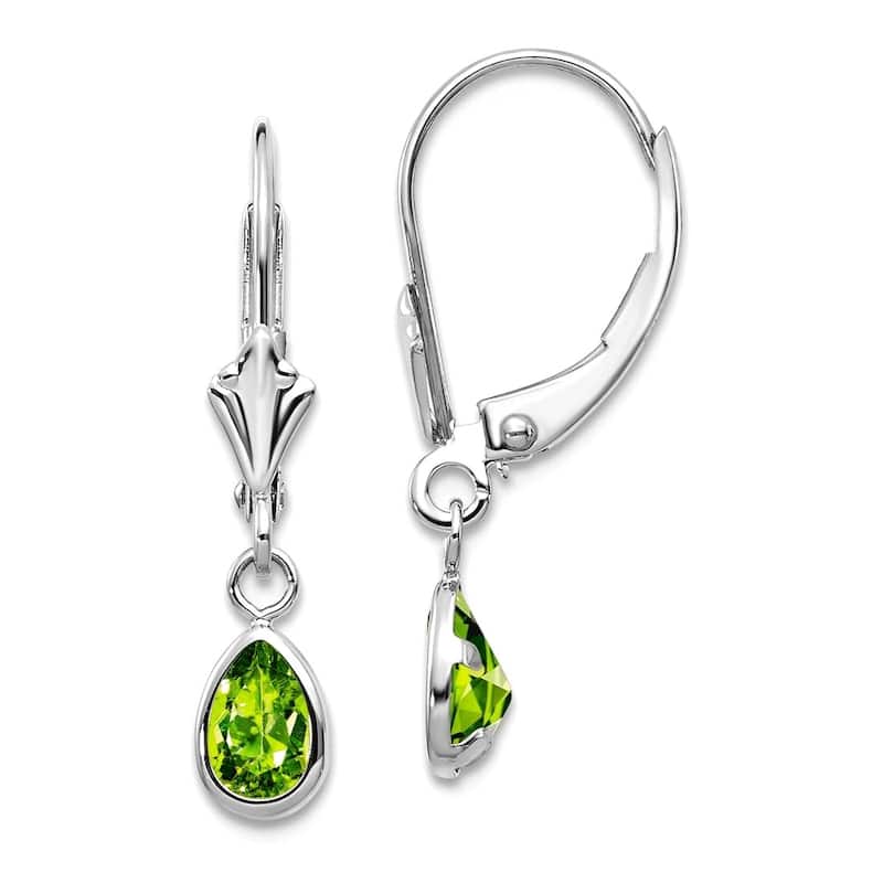 Curata 14k White Gold 6x4mm Bezel Pear Gemstone Birthstone Leverback Earrings - 23x4mm - Peridot