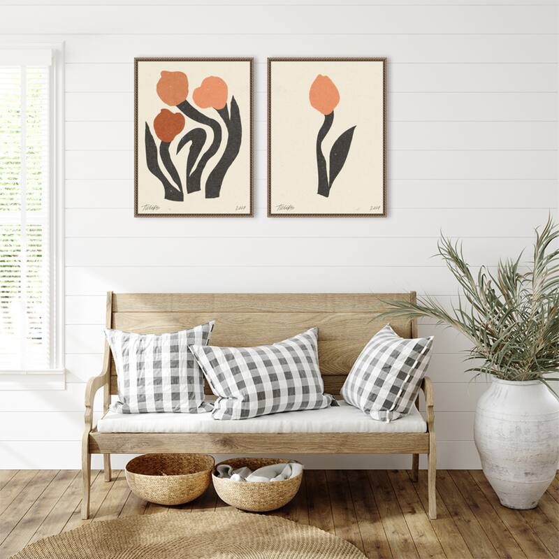 Amanti Art Modern Tulip Flower No. 1 & 2 2 Piece by Nktn Framed Canvas Wall Art