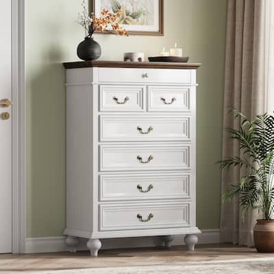 7/9 Drawer Dresser with Jewelry Storage, Rustic Wood Chest with Metal Handles, Vintage Storage Organizer