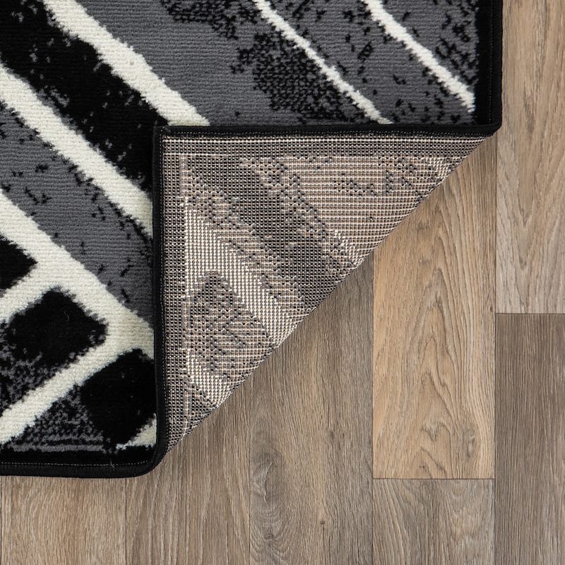 World Rug Gallery Contemporary Stripe Design Black/Gray/Ivory Area Rug