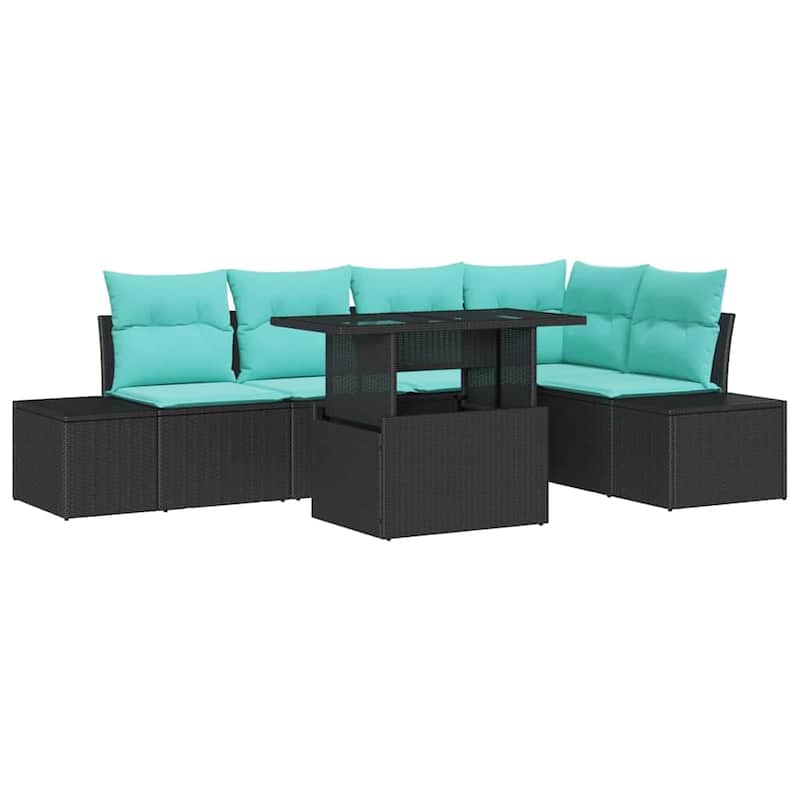 vidaXL 6 Piece Garden Sofa Set with Cushions Black Poly Rattan - 103.9×60.6×27.2
