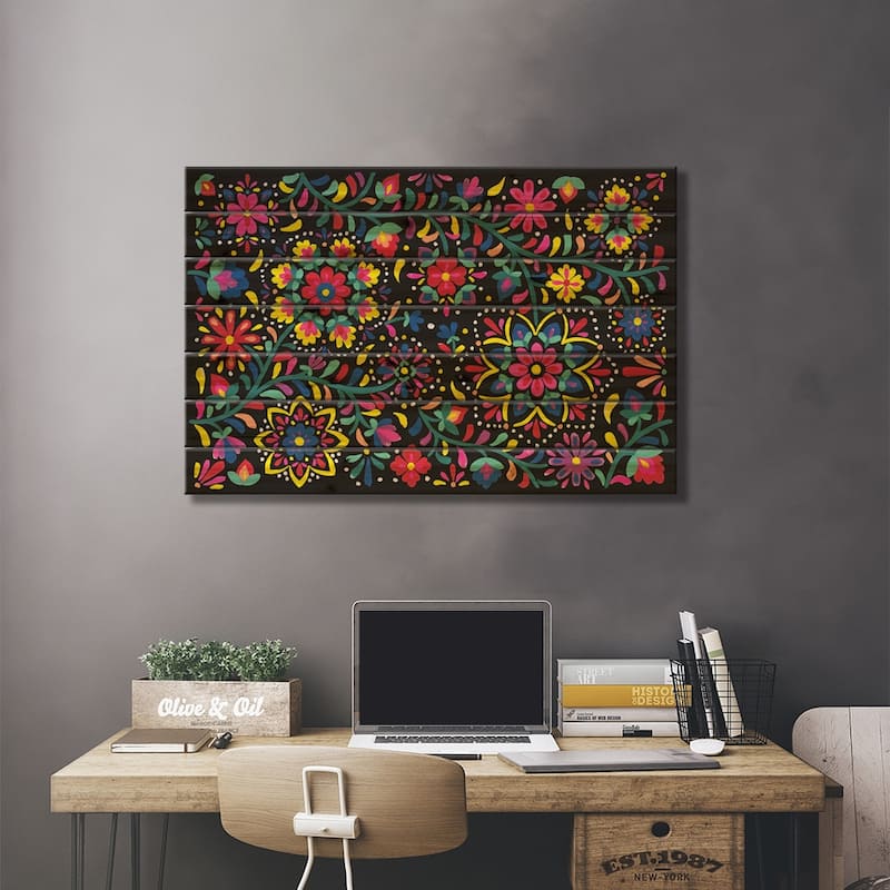 Floral Fiesta I Print On Wood by Laura Marshall - Multi-Color