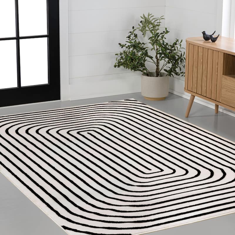 JONATHAN Y Anders High-Low Modern Scandinavian Arch Stripe Monotone Ivory Indoor/Outdoor Rug