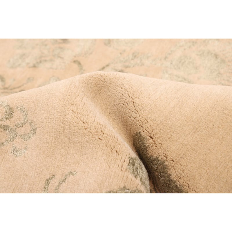 ECARPETGALLERY Hand-knotted Opulence Khaki Silk, Wool Rug - 8'0 x 10'0