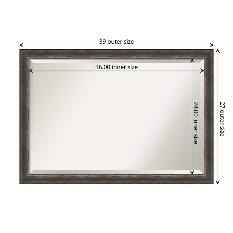 Beveled Bathroom Wall Mirror - Bark Rustic Char Frame - Outer Size: 39 x 27 in - Bark Rustic Char Narrow