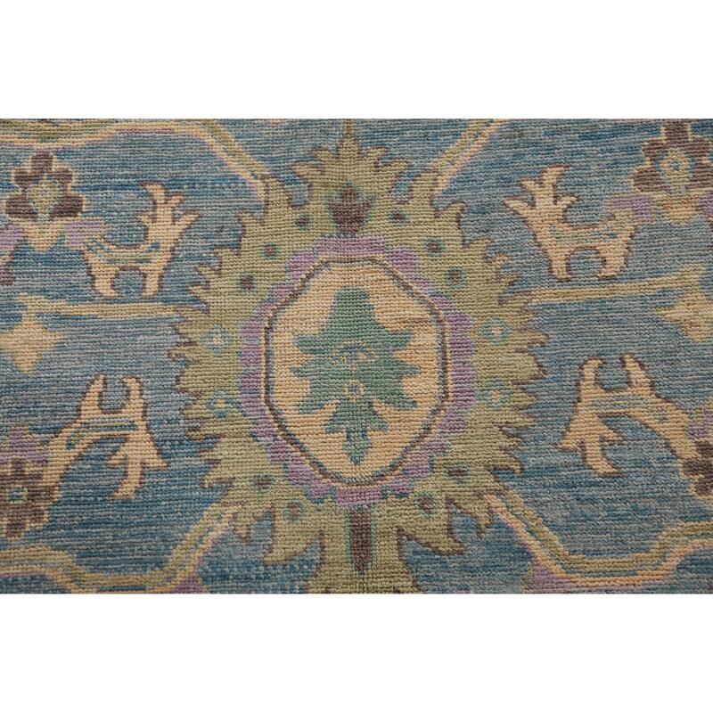 Hand Knotted Oriental 100% Wool Carpet Transitional All-Over Navy Blue & Blues Oushak Area Rug - 11' 7'' X 9' 1''