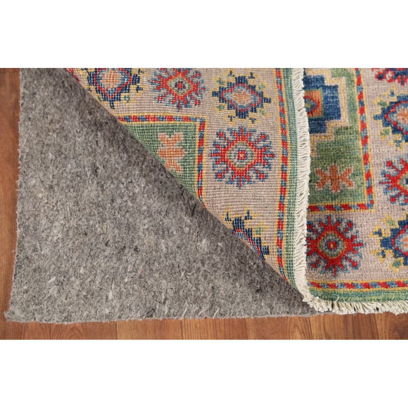 Green Geometric Kazak Accent Rug Hand-Knotted Wool Carpet - 2'0"x 2'11"