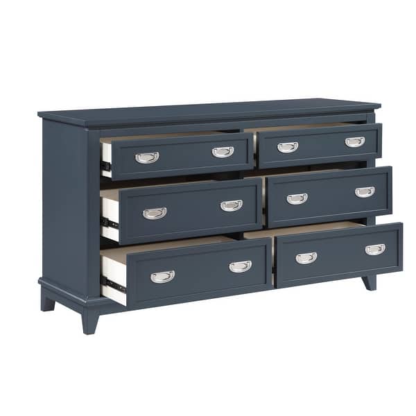 6 drawer navy blue dresser Campaign 6 Drawer Dresser, Navy Lacquer, Antique Brass