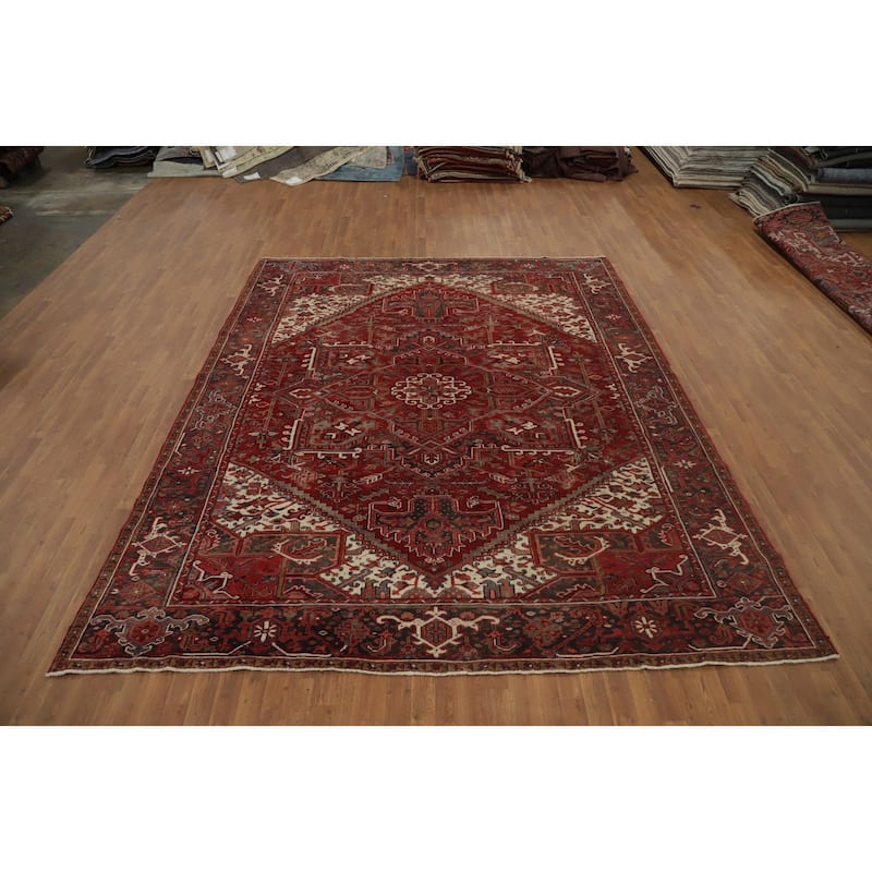 Hand Knotted Oriental 100% Wool Carpet Traditional Medallion Red Heriz Area Rug - 11' 1'' X 9' 1''