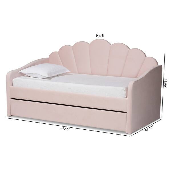 dimension image slide 0 of 2, Timila Modern Velvet Upholstered Daybed with Trundle-Light Pink