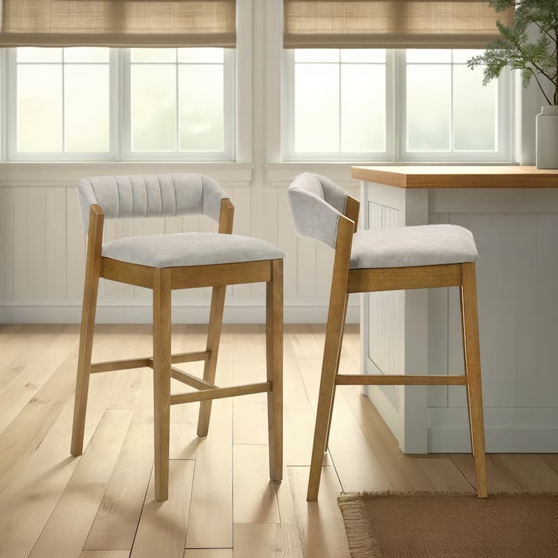 Landyn Modern Bar Stool, Upholstered Counter Height Chair with Wood Frame - Set of 2 - Gray - Counter Height