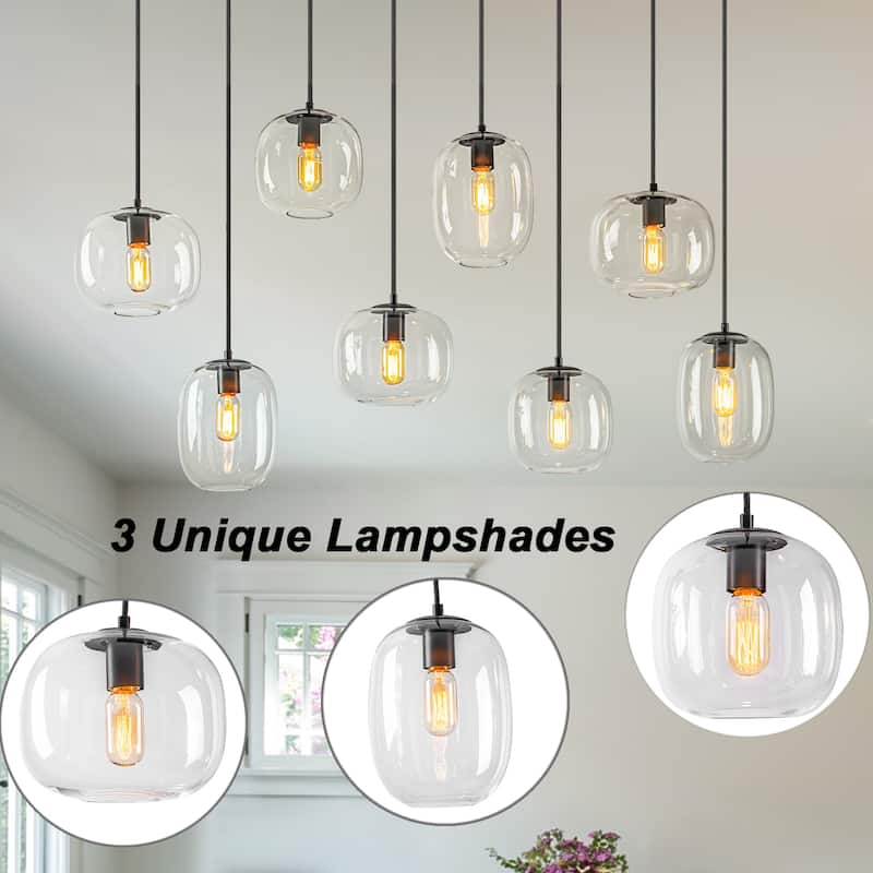 8-Light Gold / Black Linear Chandelier Modern Pendant Light with Clear Glass