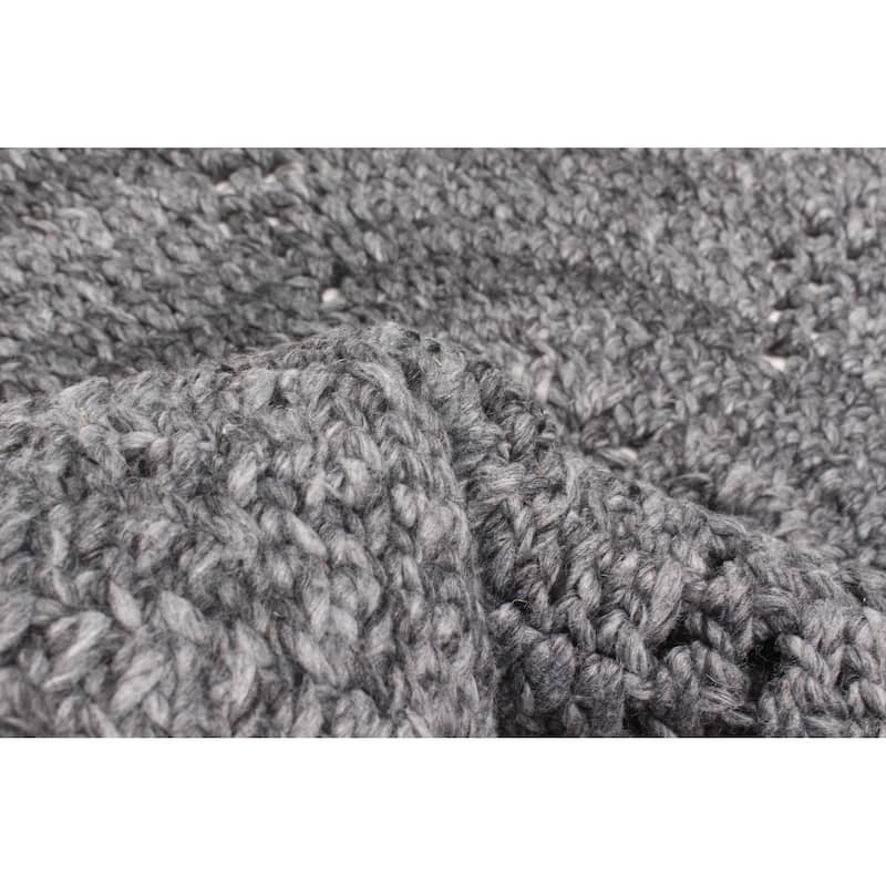 ECARPETGALLERY Braid weave Sienna Dark Grey Wool Rug - 3'2 x 3'2