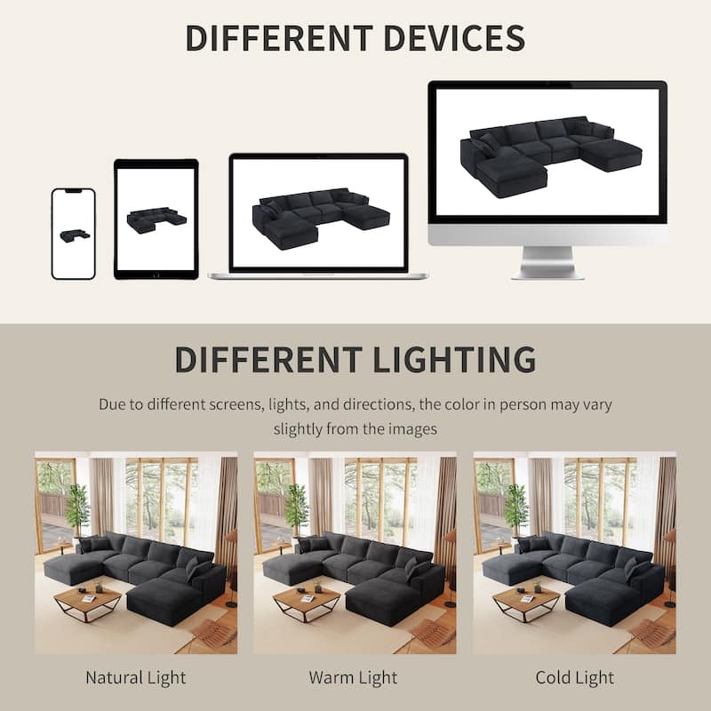 U Shaped Sectional Sofa, 142" Comfy Cloud Modular Sectional Couch with 2 Ottoman, 6 Seat Modular Sofas for Livingroom, Apartment