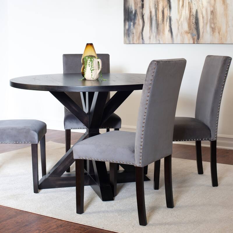 Modern 5-Piece Dining Set with Round Cross Base Table & 4 Chairs
