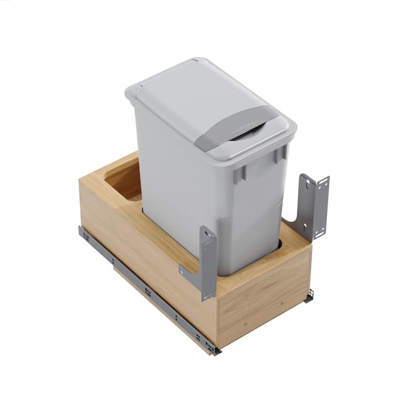 Dowell Trash Can Pull Out Set - 15" Wide w/Wood Base and One Lid - 35 L
