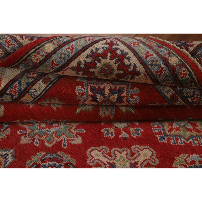All-Over Geometric Kazak Area Rug Hand-Knotted Wool Carpet - 6'6" x 9'6"