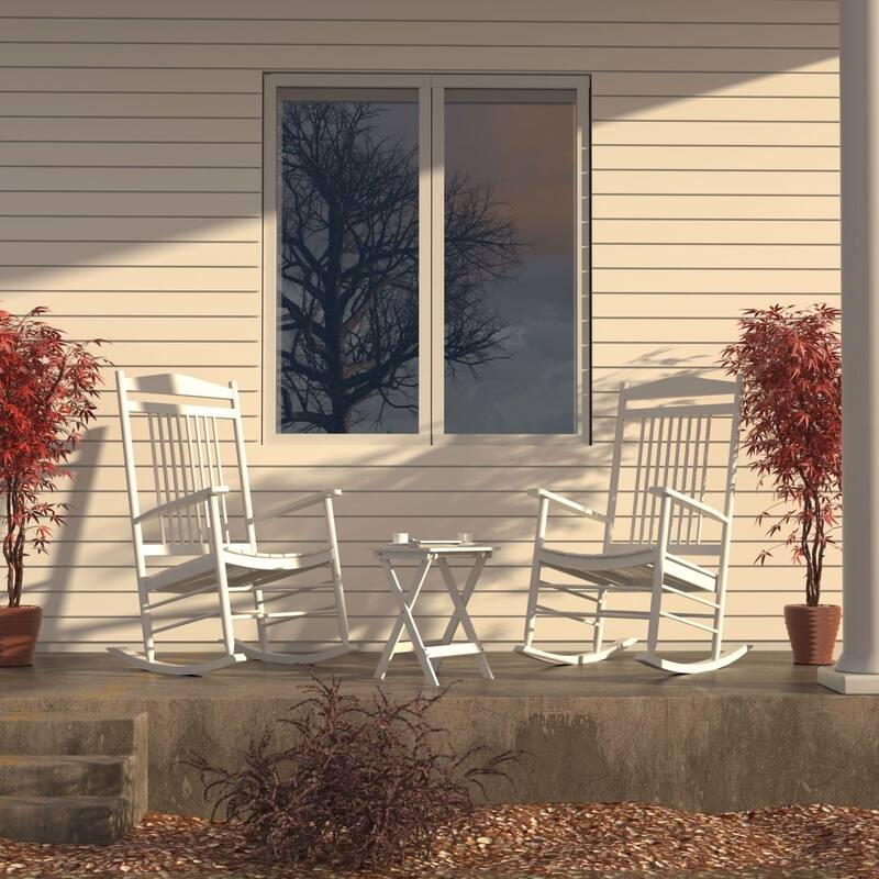 VEIKOUS 3-Piece Outdoor Rocking Chair Set with Folding Table for Patio and Porch
