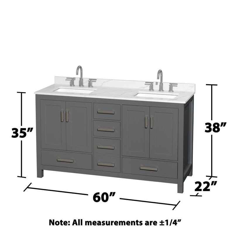 Sheffield 60-inch Double Vanity, 3 Hole Quartz Top, 58-inch Mirror
