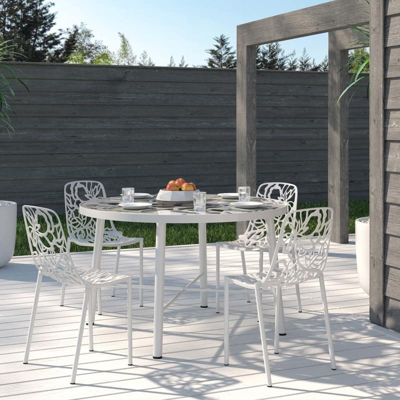 Devon Stackable Outdoor Aluminum Dining Chair with Floral Cutout, UV-Protected, Weather-Resistant Patio Seating