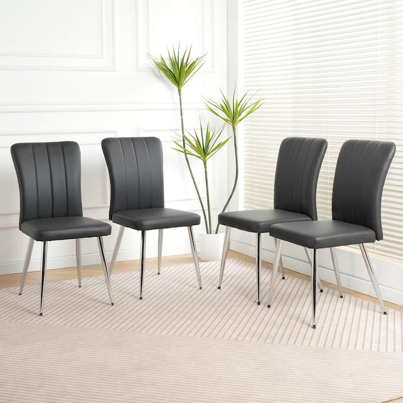 Set of 4 PU Upholstered Dining Chair with Electroplated Metal Legs - Charcoal grey
