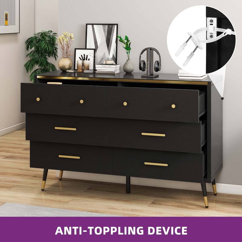 Moasis 47" W 6 Drawers Double Dresser for Bedroom, Chests of drawers