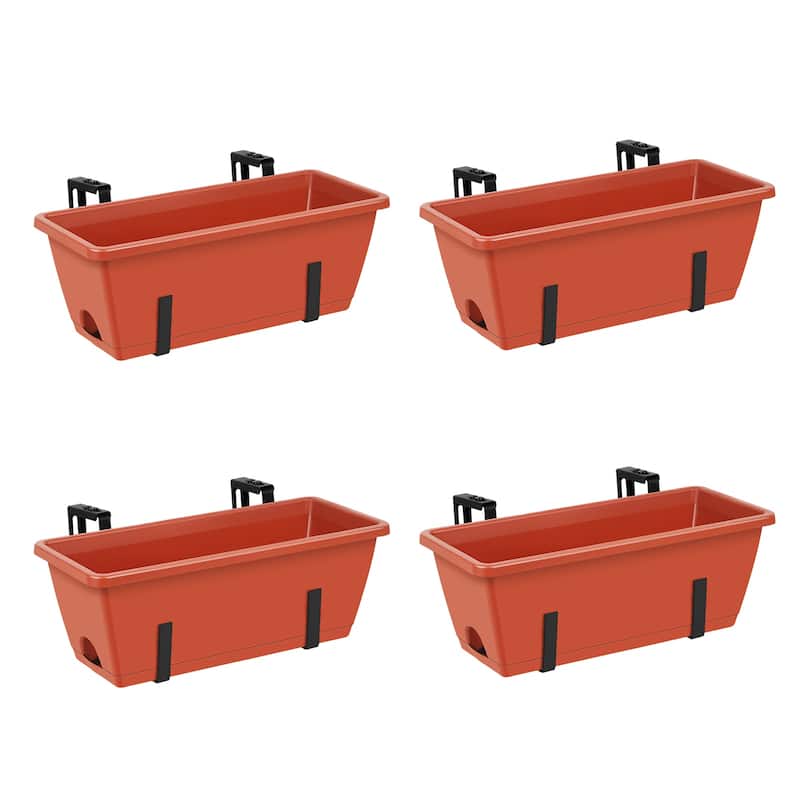 16.9 Inch Balcony Railing Planter Box - Black-Red - 4PCS