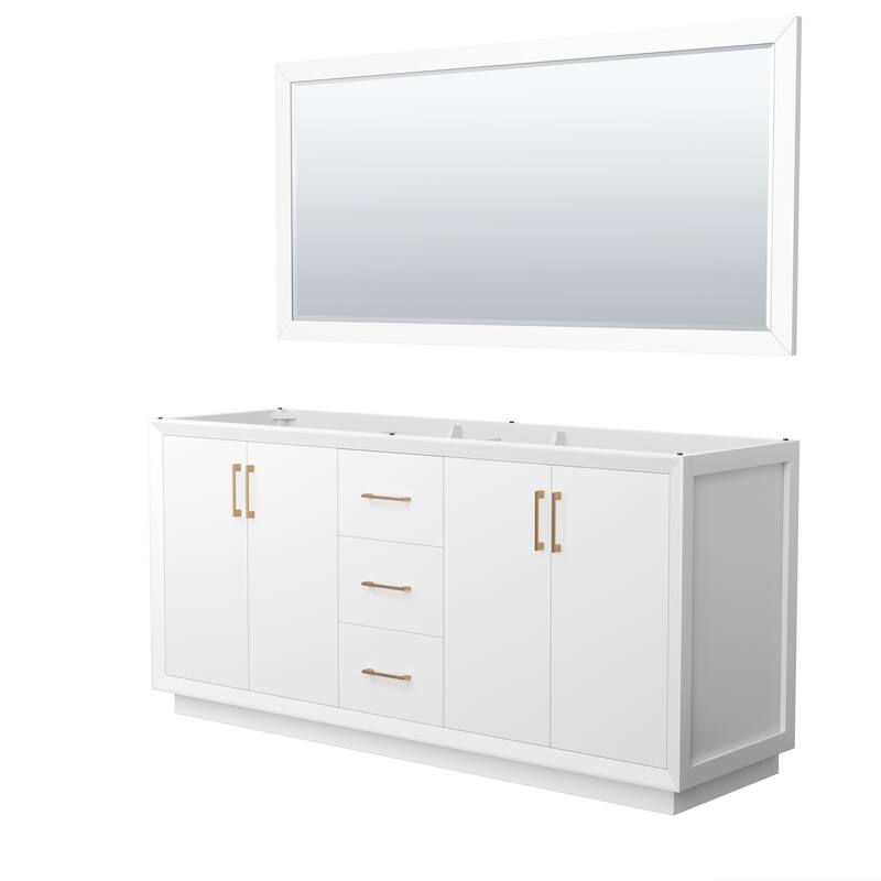 Strada 72-Inch Double Vanity Cabinet, 70-Inch Mirror - White, Satin Bronze Trim, No Top